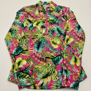 Tommy Bahama Golf Women’s Pink Green Tropical Floral Quarter Zip Top Large